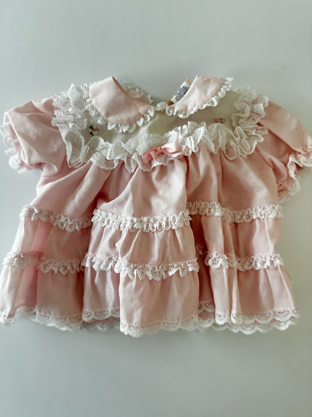 Vintage Little Precious Frilly Lace Dress Ruffled Sleeves Peter Pan Collar 3-6 M